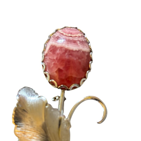 Rhodochrosite and Silver Sterling Vintage Brooch 2.5 inches - Picture 3 of 3